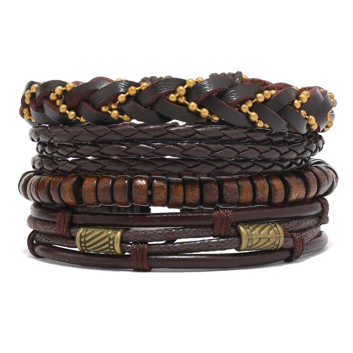 Bohemian Leather Bracelet Men Hand-woven Bracelet Men's Wooden Bead Bracelet Bracelet for Men Charm Bracelet Mens Jewellery