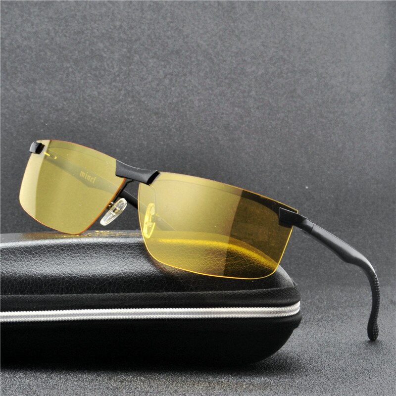 Mincl aluminium magnesium dag og nat solbriller polariserede nattesyn briller mænd anti-refleks driver gule kørselsbriller nx: Sort gul