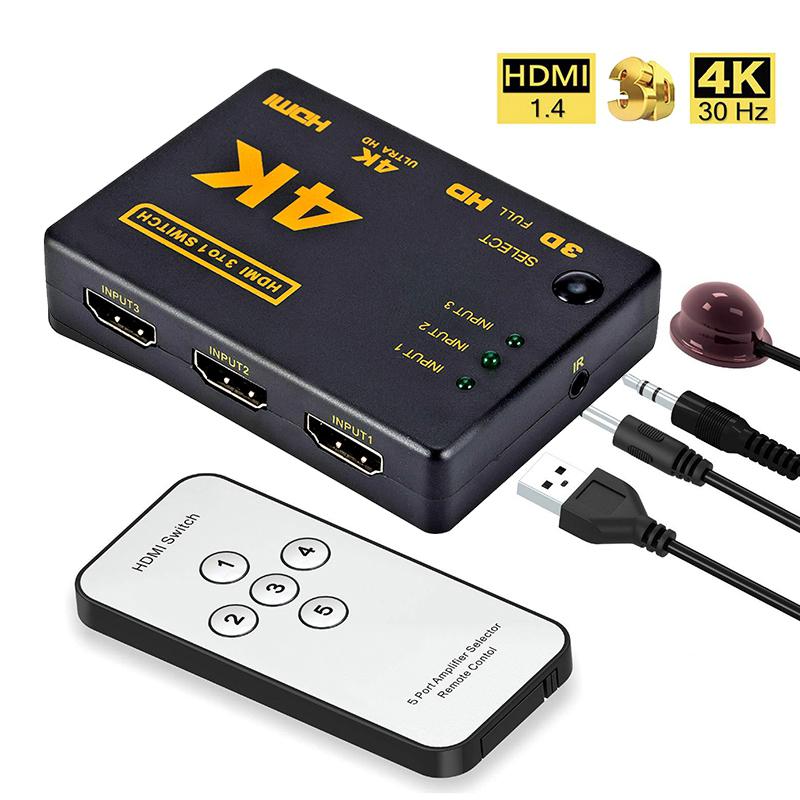 3 Port Hdmi Splitter Switcher In 1 Out Hub Box + Remote Afstandsbediening Auto Switch 1080P Hd Hdmi schakelaar: Default Title