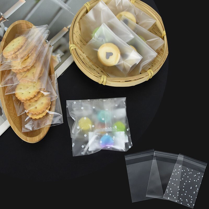 100pcs Transparent Dot Bags DIY Transparent Ziplock Food Bag White Round Dot Candy Cookie Storage Packaging Bag Decoration