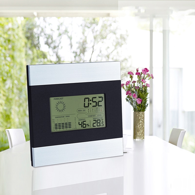 Digital Alarm Clock Travel Clock with Snooze Indoor Temperature Humidity Monitor Weather Forecast for Bedroom Bedside Travel