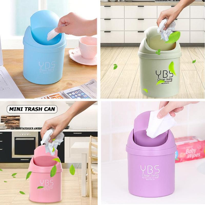 Mini Desktop Waste Bin Home Office Table Garbage Basket Table Trash Can Swing Litter Bucket Waste Bin with Lid