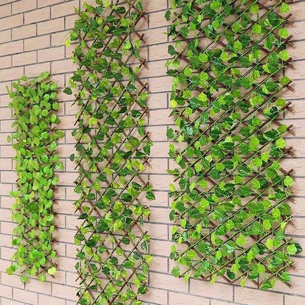 Retractable Artificial Garden Fence Expandable Faux Ivy Privacy Fence Wood Vines Climbing Frame Gardening Plant Home Decorations