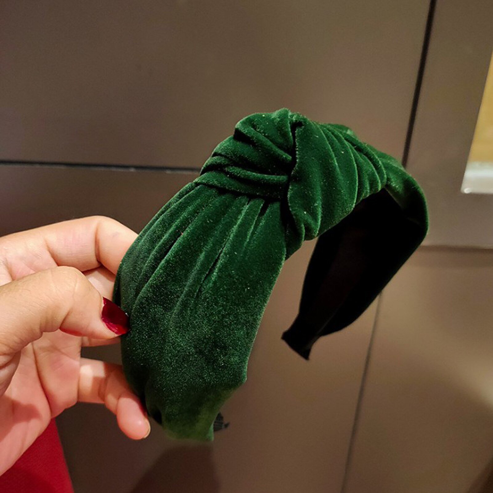Proly kvinder hårbånd efterår vinter turban bred side blød gylden fløjl pandebånd til voksen solid klassisk hovedbeklædning: Grønt hårbånd
