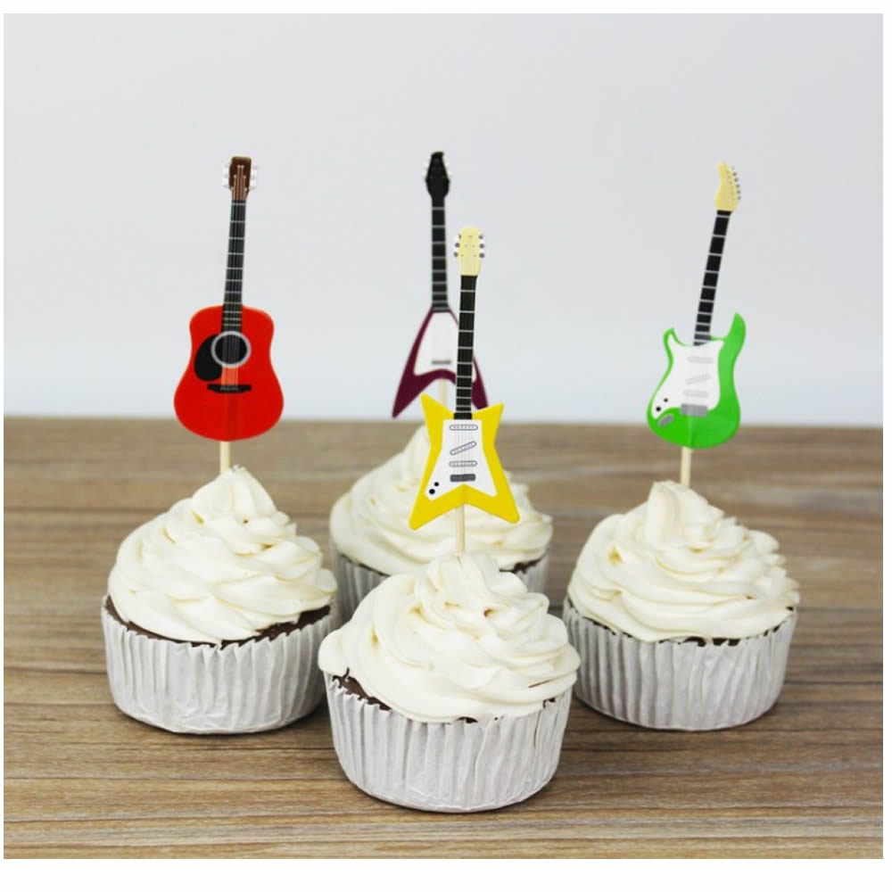 24 stks/set Gitaar Cupcake Toppers Picks Muziekinstrument Vorm Taart Decoreren Gereedschappen voor Birthday Party Decor