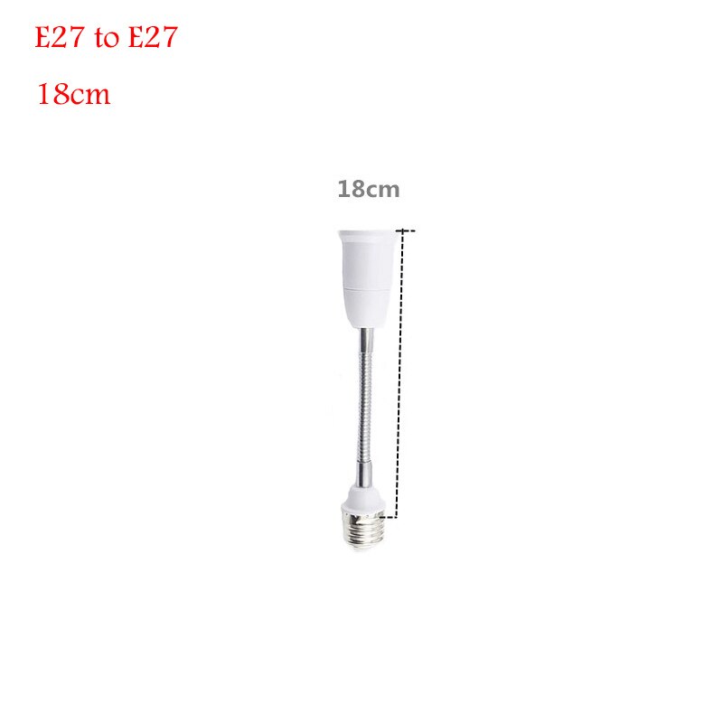 Base de bombilla LED E27 a E27, convertidor de soporte de lámpara de extensión Flexible, enchufe europeo y estadounidense de 18cm/28cm/38cm/48cm/58cm: 18cm