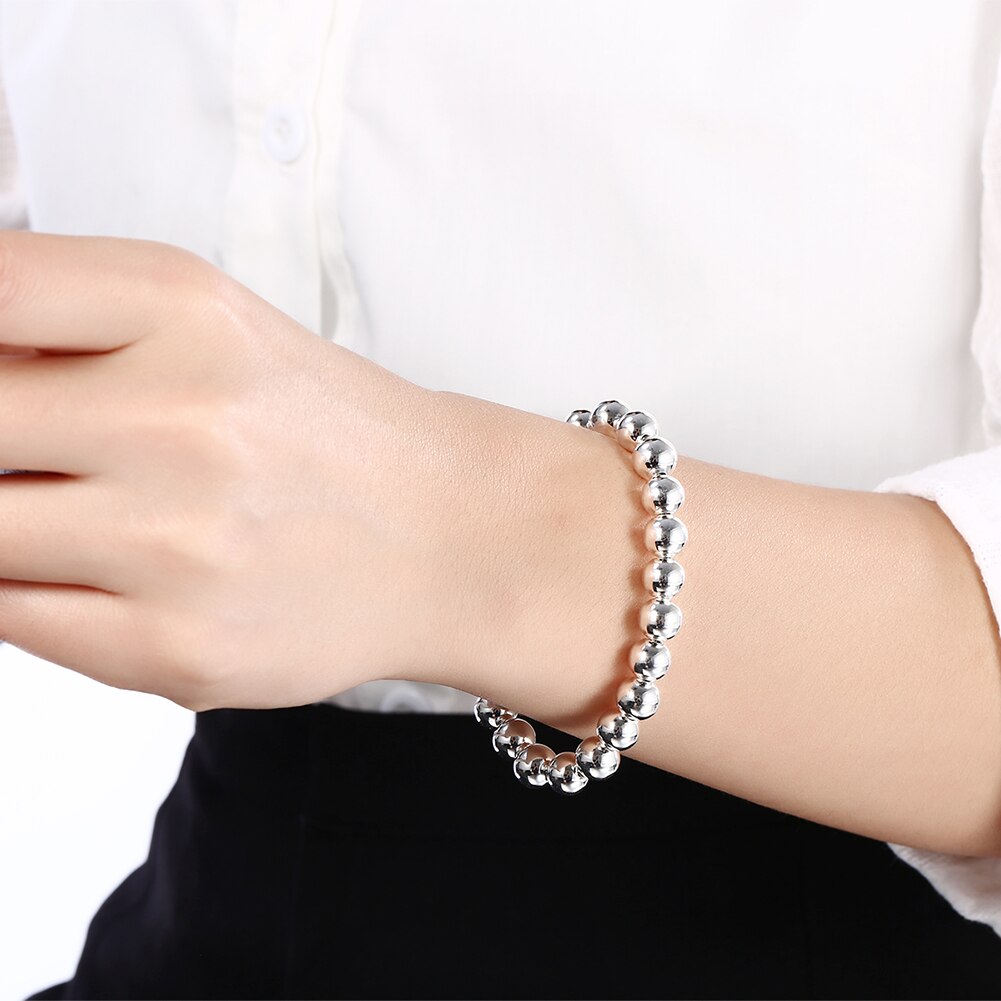 Fijne 8Mm Gebed Kralen 925 Stempel Zilver Kleur Armbanden Ketting Sieraden Set Voor Vrouwen Mode Meisje Student Party Bruiloft