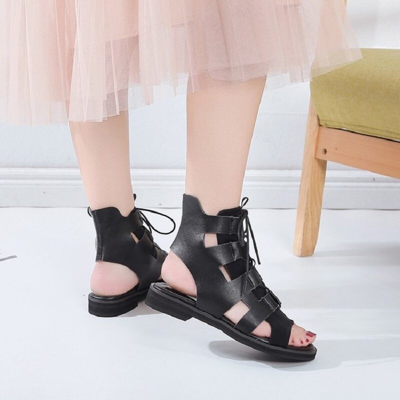 Riempjessandalen Dames Leren Zomerschoenen - Romeinse Platte Comfort Sandalen