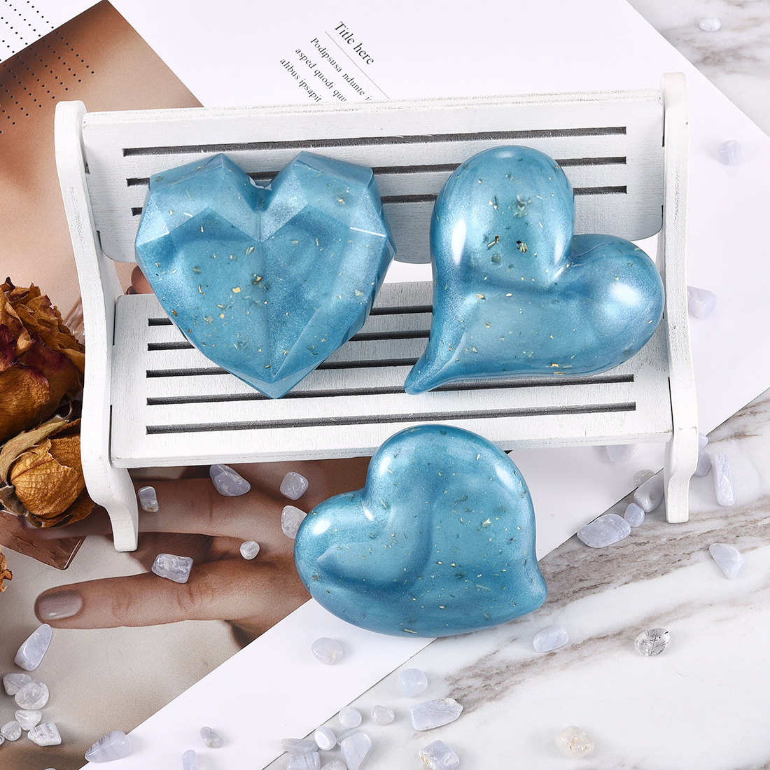 Moules en silicone en forme de coeur 3D, moule en béton, moules en résine, moules à bijoux, UV, élection xy, porte-clés bricolage, bijoux exécutif