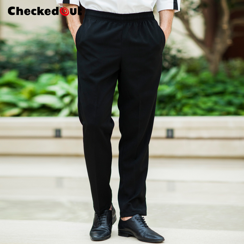 Comfortable cheap elastic waist band black chef pants unisex restaurant uniforms pants catering cook pants