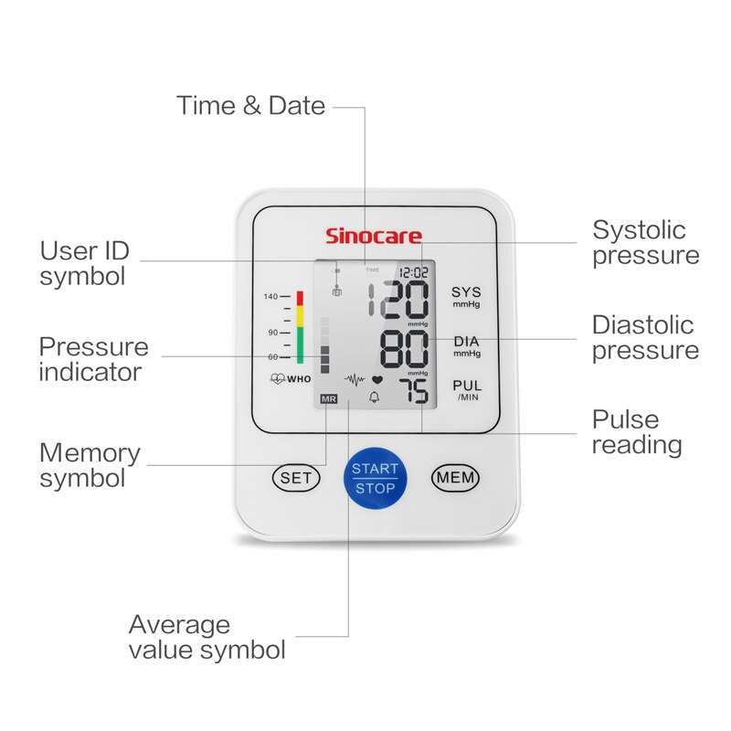 Sinocare-monitor de presión arterial, tensiómetro para la parte superior del brazo, máquina de presión arterial Digital automática, monitor de frecuencia cardíaca y pulso