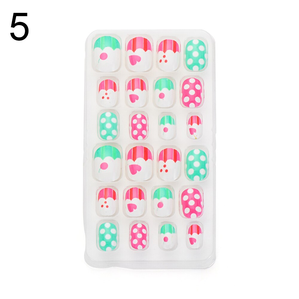 24 pièces dessin animé auto-adhésif faux ongles presse sur ongles enfant couverture complète détachable réutilisable acrylique bâton sur faux ongles: 05