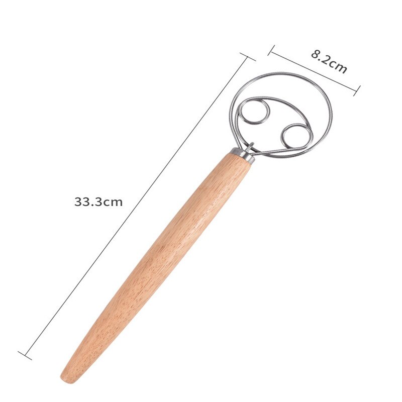 33cm Coil Stirrer with Oak Handle Thick Stainless Steel Simple Sturdy Danish Dough Whisk Baking Kitchen Cake Pastry Tools