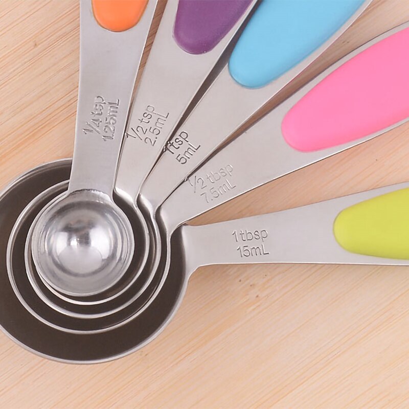 5 colors Stainless Steel Measuring Cups And Spoons Durable Kitchen Cooking Baking Measuring Tools With Silicone Handles