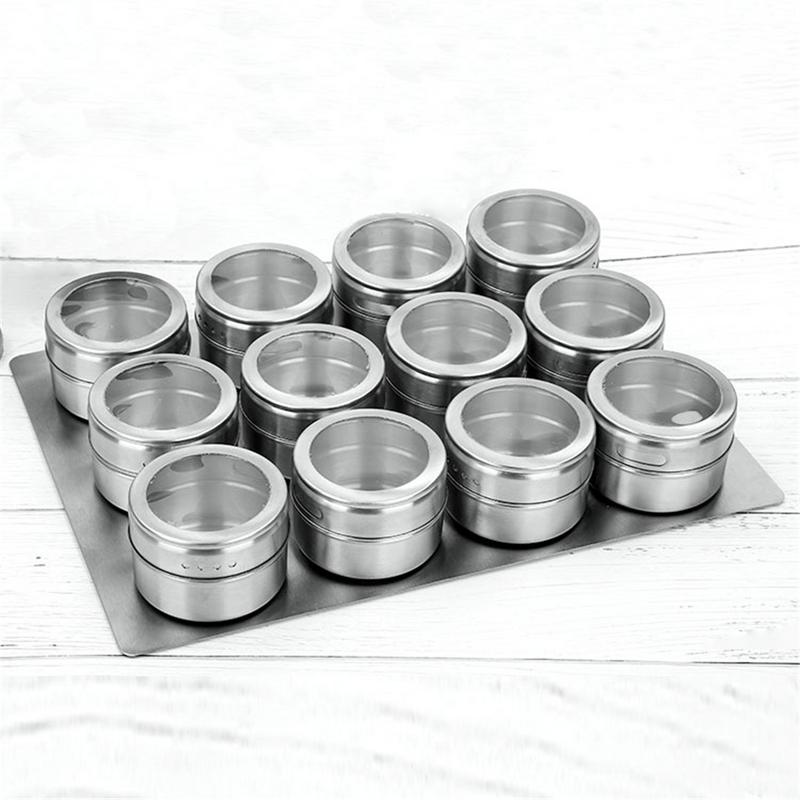 9 stk og 12 stk krydderbokser magnetisk støvtett synlig krydderboks i rustfritt stål utendørs grill cruet kjøkkenoppbevaringsboks