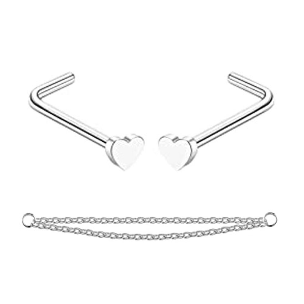 Anneaux de nez en chaîne pour femmes et hommes, Piercing, Double avec chaîne, clous, 20G: Rouge / PLAQUÉ ARGENT