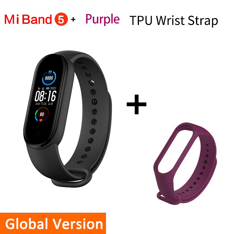 Xiaomi Mi Band 5 Smart Bracelet 1:1 large AMOLED Screen Heart Rate Fitness Traker Bluetooth 5.0 Sport Waterproof band 5: Global Add purple