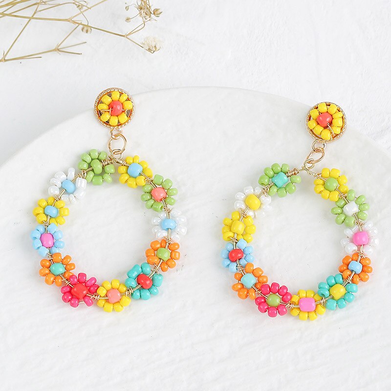 Böhmen schneiden Süssigkeit Farbe Perlen Blume Ohrring Handgemachte Runde Eeometry Ohrringe Für Frauen Partei Strand Schmuck Schmuckstück