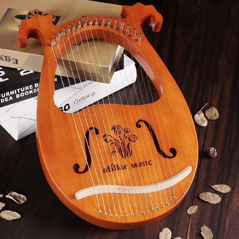19 Metal String Wooden Mahogany Lyre Harp Musical Instrument with Tuning Wrench and Spare Strings