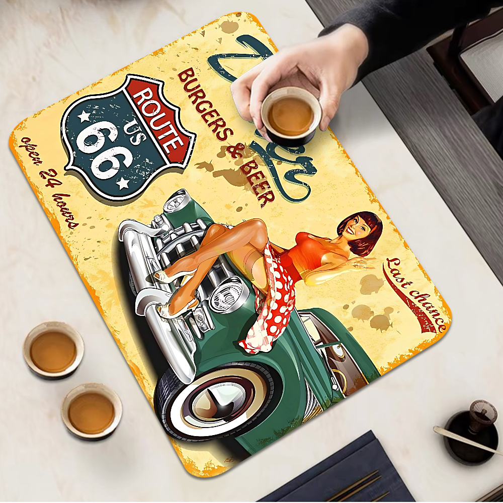 Route 66 köksredskap disk torkmattor skrivbordsavrinningstopp värmebeständig bänkskiva halkfri avrinning bordsunderlägg