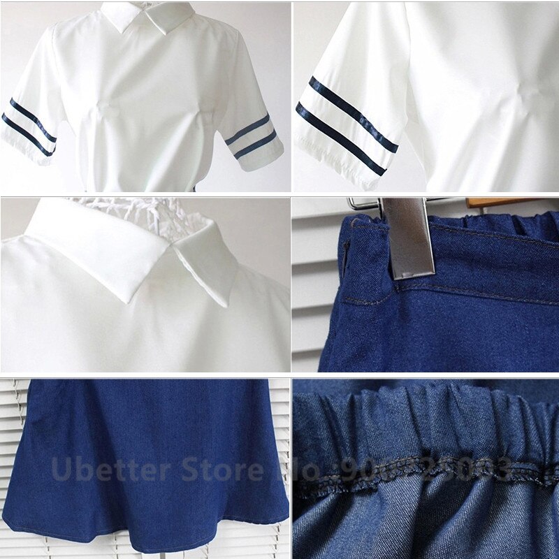 Japanse schooluniformen met korte mouwen voor meisjes, marine-matroosuniform, blauwe rok, uniformen japanse koreaanse kostuums voor meisjes  u008
