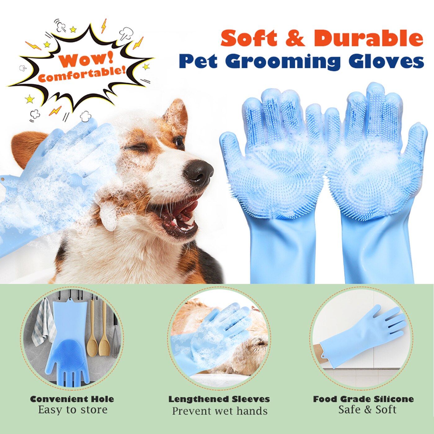 Guantes de limpieza para el Baño de mascotas, esponja de silicona para quitar el vello de perros y gatos, limpiador mágico para lavar platos