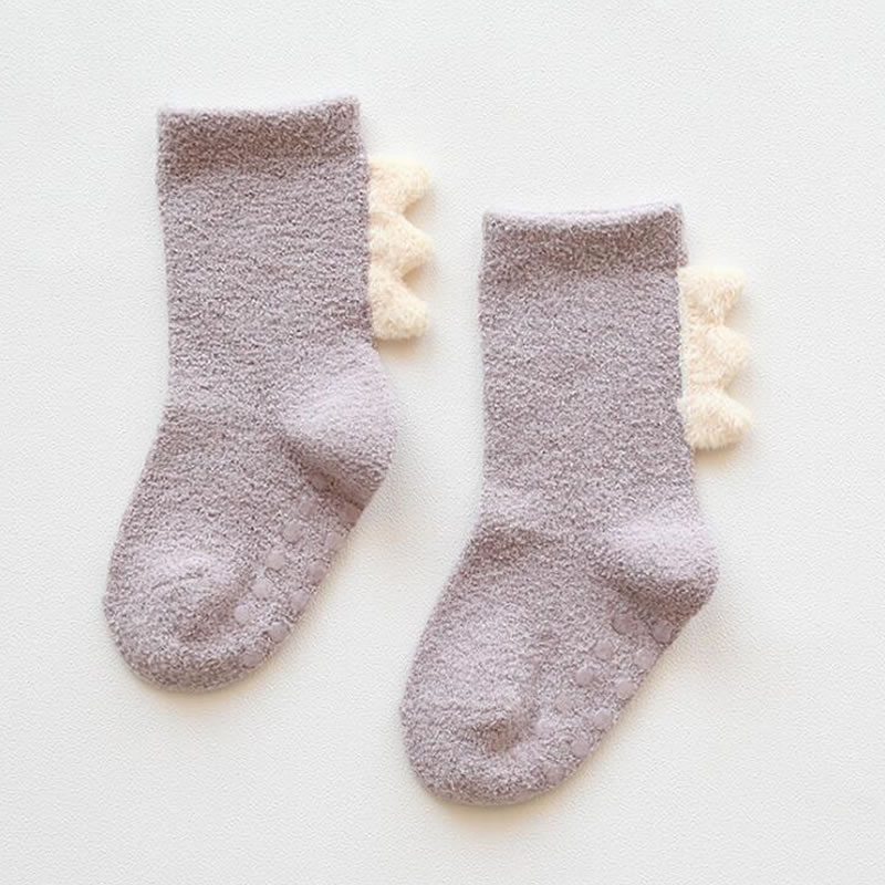 De Kinderen Buis Sokken Van Herfst En Winter Verdikking Coral Fleece Warm Baby Sokken Dinosaurus Accessoires 0 Tot 5 jaar Oud: purple / 3 to 5 years old