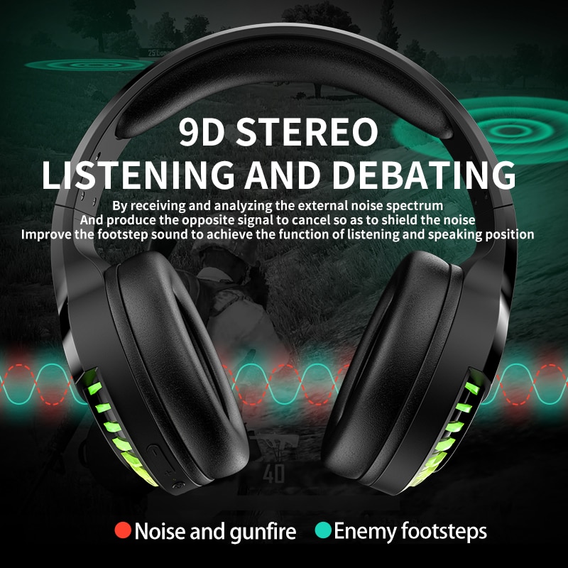 SH33 Bluetooth 5.0 Headphones HIFI Stereo Wireless Earphone Gaming Headsets Over-ear Noise Canceling with Mic Support