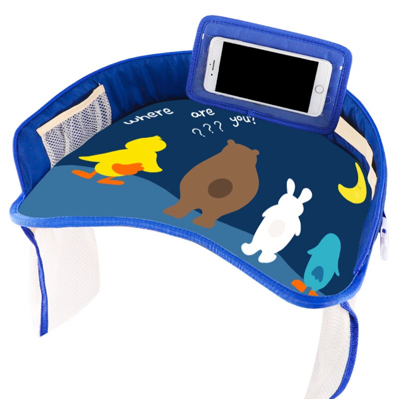 Kinderen Draagbare Plaat Tafel Voor Auto Kind Tafel Opslag Baby-autozitje Cartoon Kinderwagen Kinderen Speelgoed Voedsel Water Houder Bureau: dark blue bear