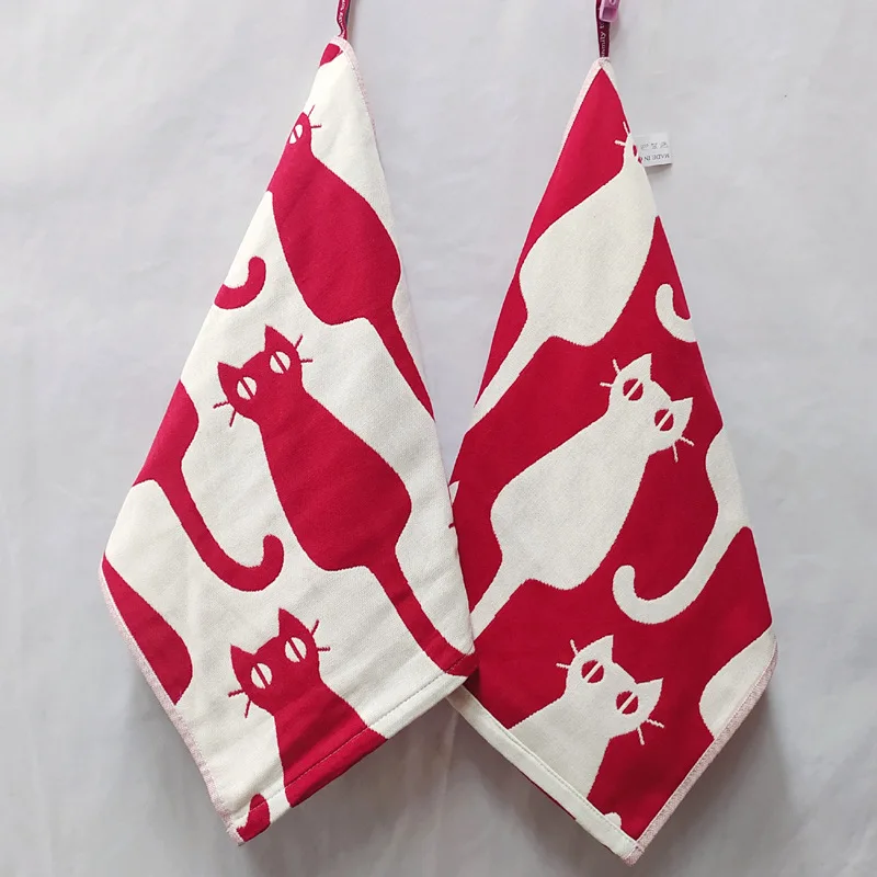 1 ST 35*40 cm Drielaags Zachte Baby Katoenen Badhanddoek Stof Jacquard Cartoon Kat Beer Opknoping Handdoeken Vierkant Gezicht Hand Gaas Handdoek