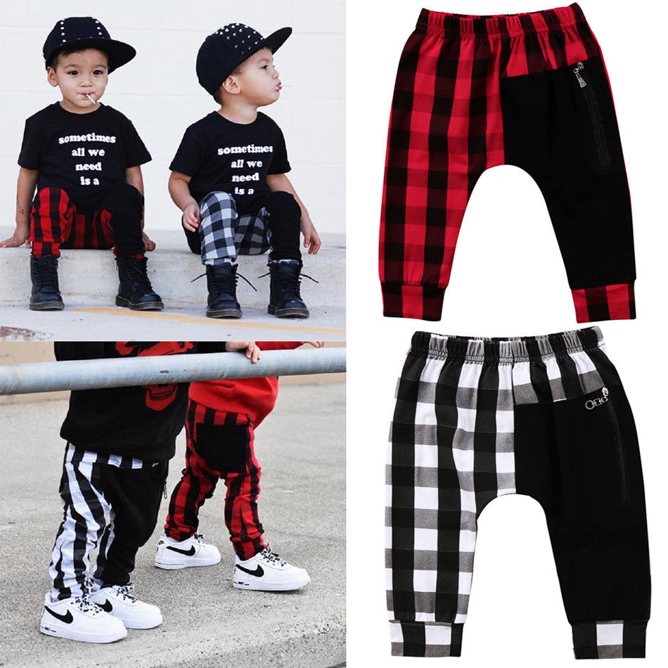 Spring Autumn 1-6 Year Children Baby Boy Pants Toddler Kids Boys Casual Harem Pants Plaid Bottom Trousers