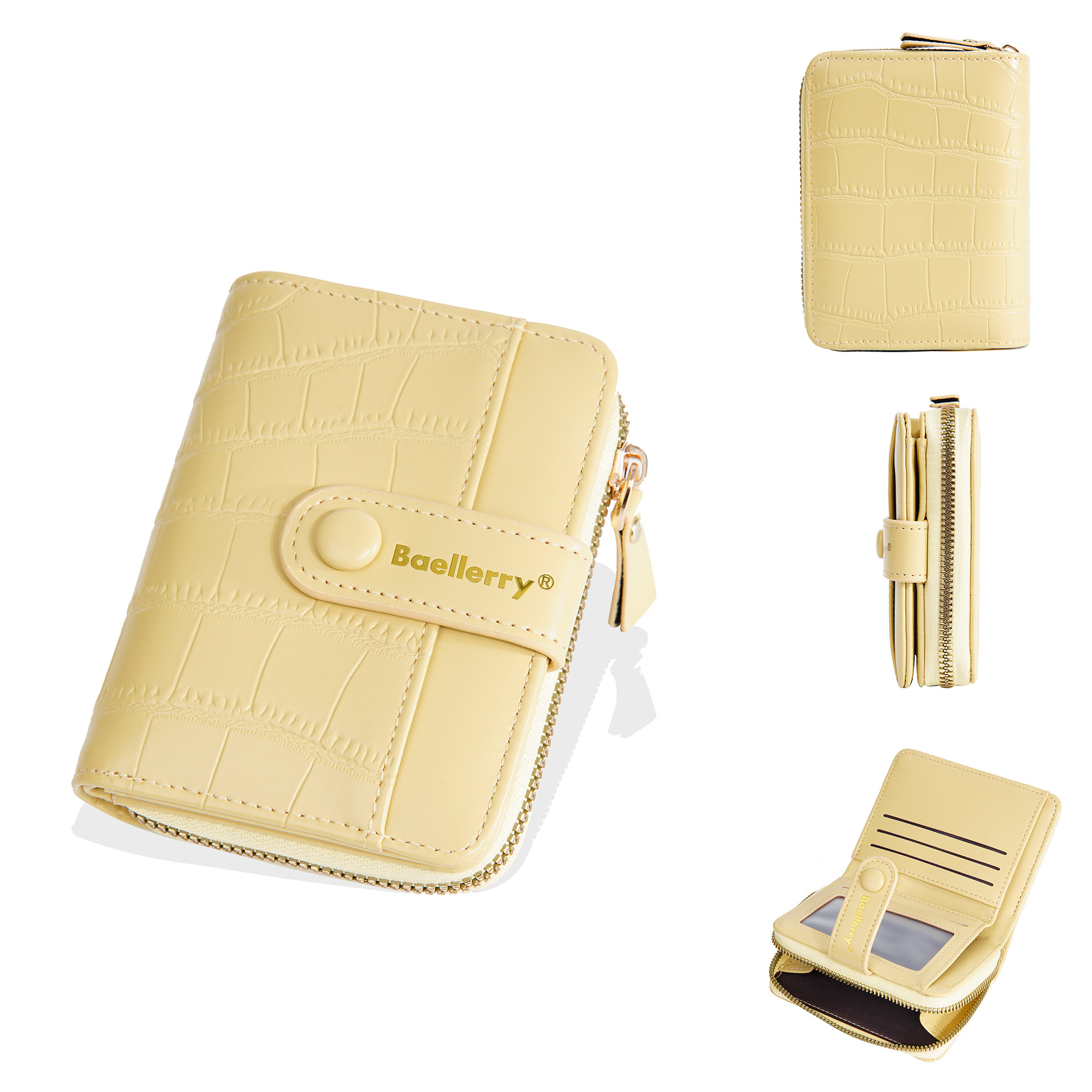 Baellerry-Portefeuille à fermeture éclair pour femme, grande capacité, porte-cartes, sac à main femme, poche à monnaie, motif pierre, supérieure, fille,: Marron