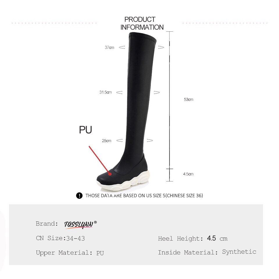 Tasslynn pu casual overknee laarzen sokken dames sneakers ronde neus rits dames laarzen winter platform laarzen
