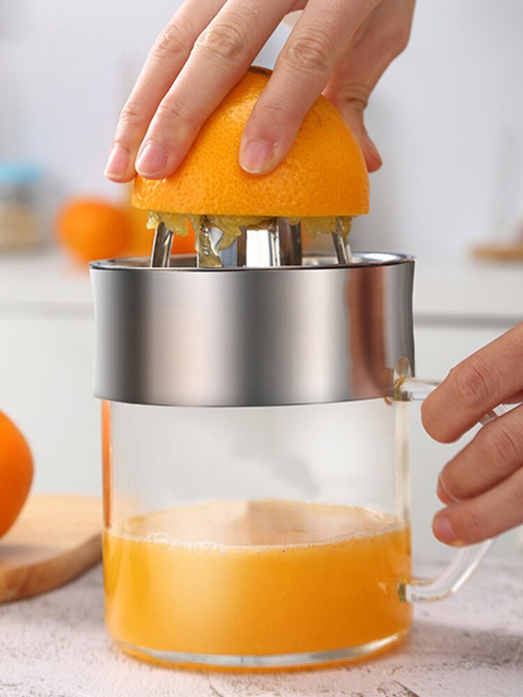 Oranje Handleiding Sapcentrifuge-Mini Eenvoudige Rvs Glas Citruspers Lime Lemon Handpers
