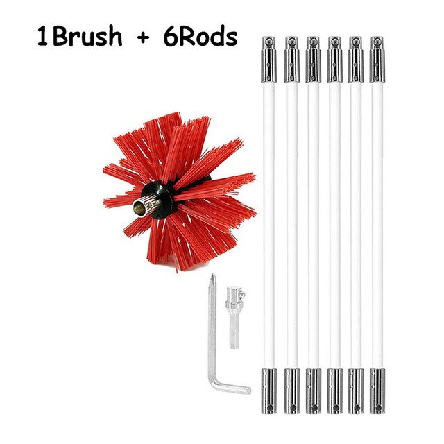 Lange Handvat Flexibele Pijp Staven Met Nylon Borstel Voor Schoorsteen Cleaner Borstel Schoon Rotary Sweep Systeem Haard Kit Rod Tool set