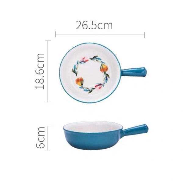 Ceramic Hand-painted Glazed Baking Bowl with Handle French Onion Soup Salad Bowl Roasting Lasagna Pan Round Bakeware: B