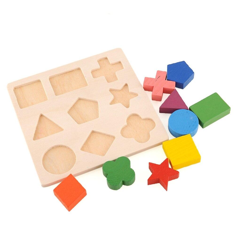 Clearance!Wooden Geometric Shapes Puzzle Sorting Math Bricks Preschool Learning Educational Game Toddler Toys for Children