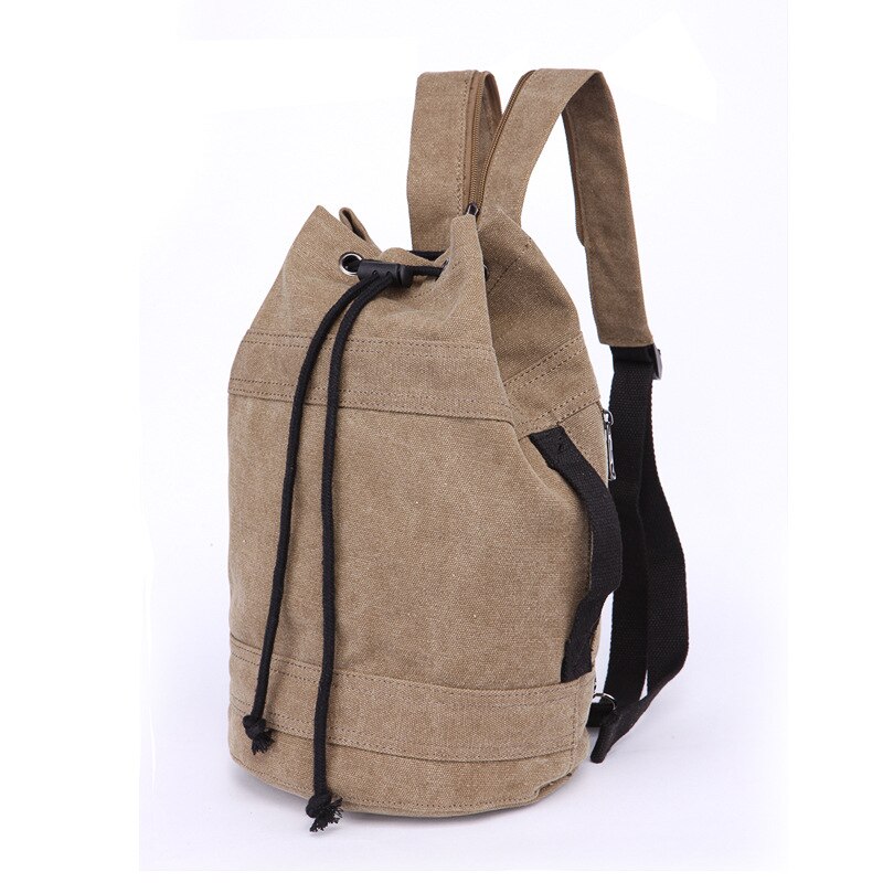 Brand Men's Casual Backpack Korean Canvas Shoulder Bag Trend Couples Basketball Bag Drawstring School Daypack: small khaki