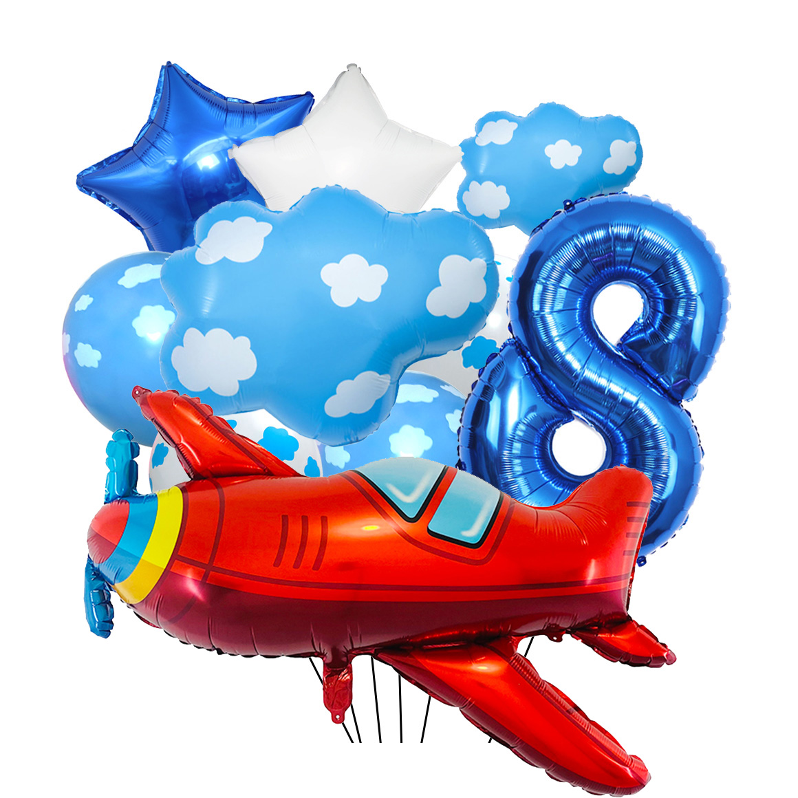 Juego de globos de avión para decoración de de cumpleaños, globo con números azules de 32 pulgadas, globo de nube, suministros para de avión