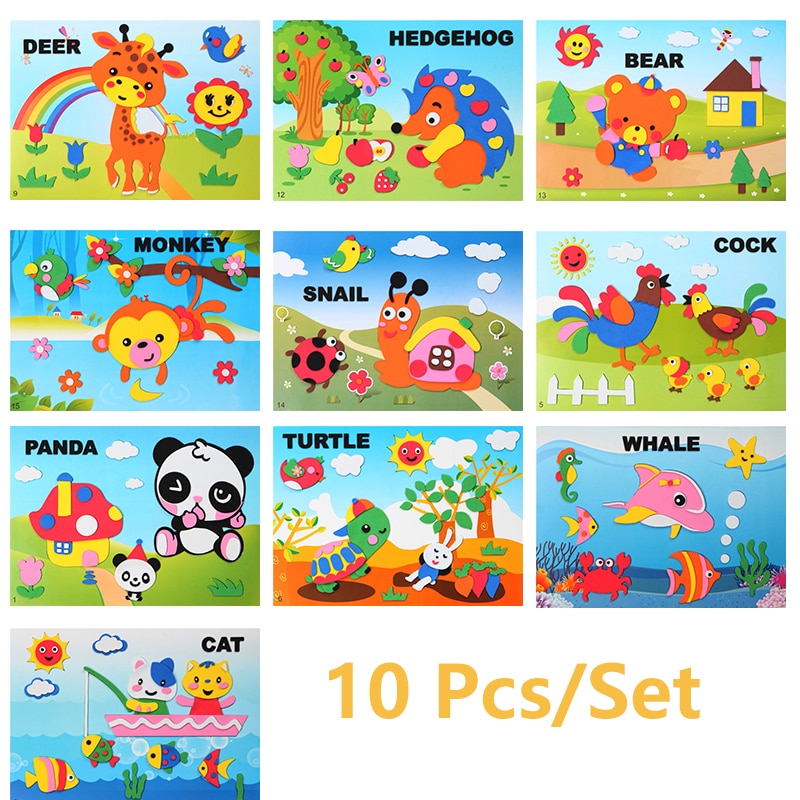 10 Pcs 3D Kreative Cartoon Tier EVA Schaum Aufkleber Puzzle Spiel DIY Lernen Bildung Spielzeug Für Kinder Kinder Multi- muster Stil