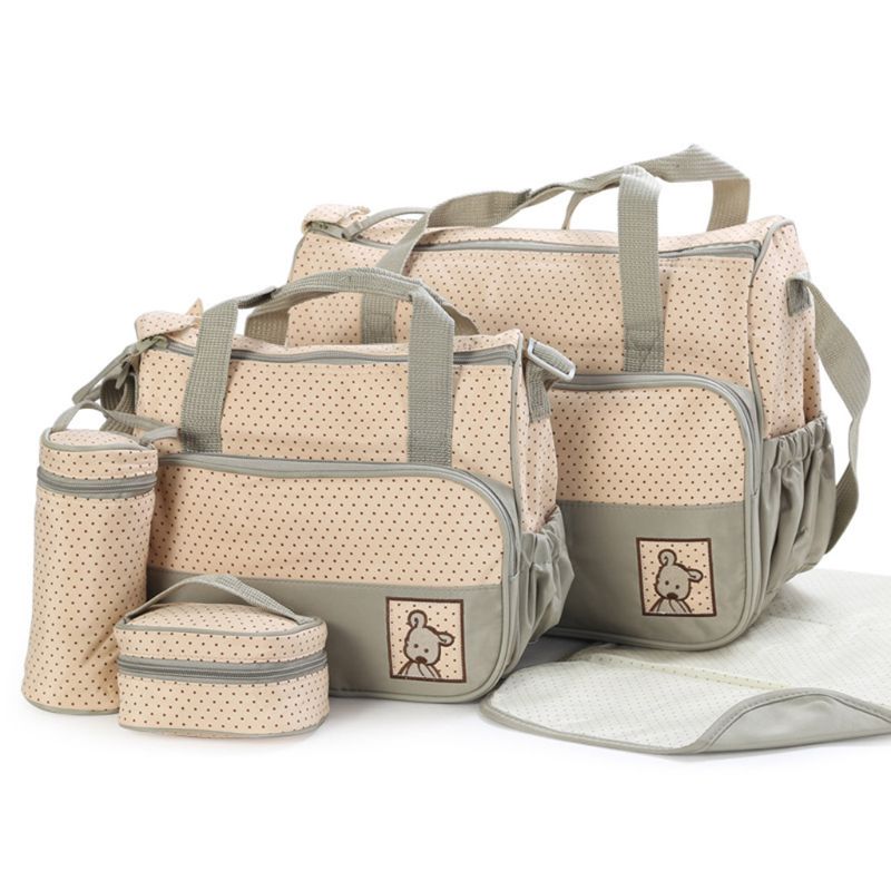 Baby Changing Diaper Bag Portable Nappy Basket Storage 5 Pcs Multifunctional Set Maternity Mummy Handbag Bottle Holder