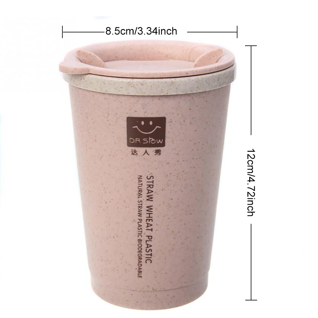 Copo de água de café de palha de trigo portátil com palhas multi-funcional dupla tampa cola café copo de plástico beber caneca de viagem