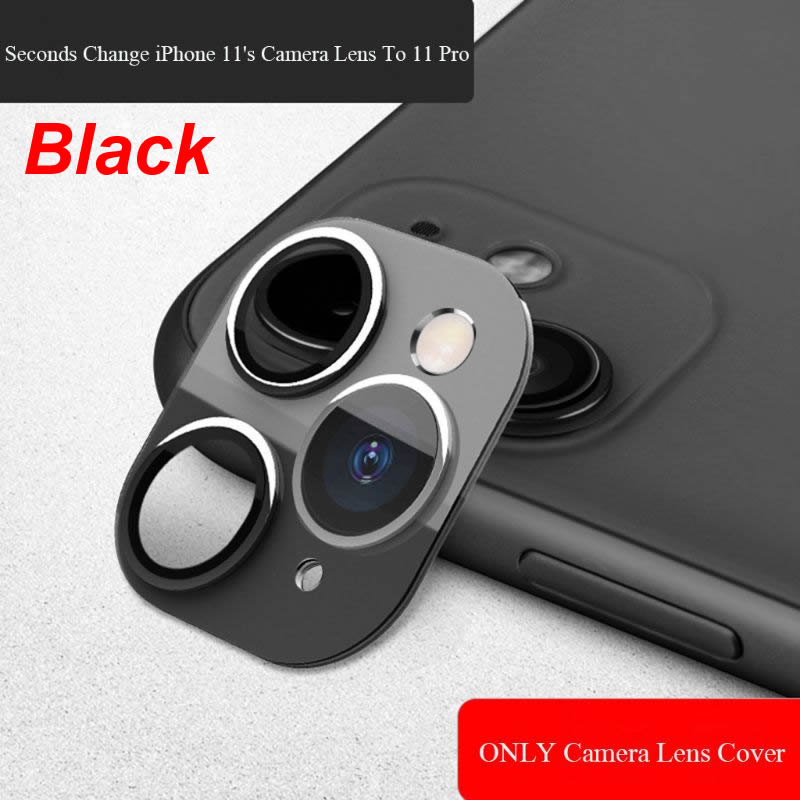 Lente adesivo modificado câmera capa liga de titânio para iphone 11 segundos mudança para iphone 11 pro: Black