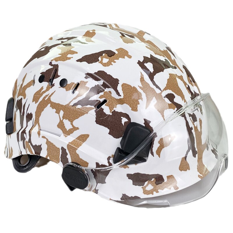 Sikkerhedshjelm med beskyttelsesbriller konstruktion hård hat abs beskyttende hjelme arbejdshætte til arbejdende klatreridning: Camo brun