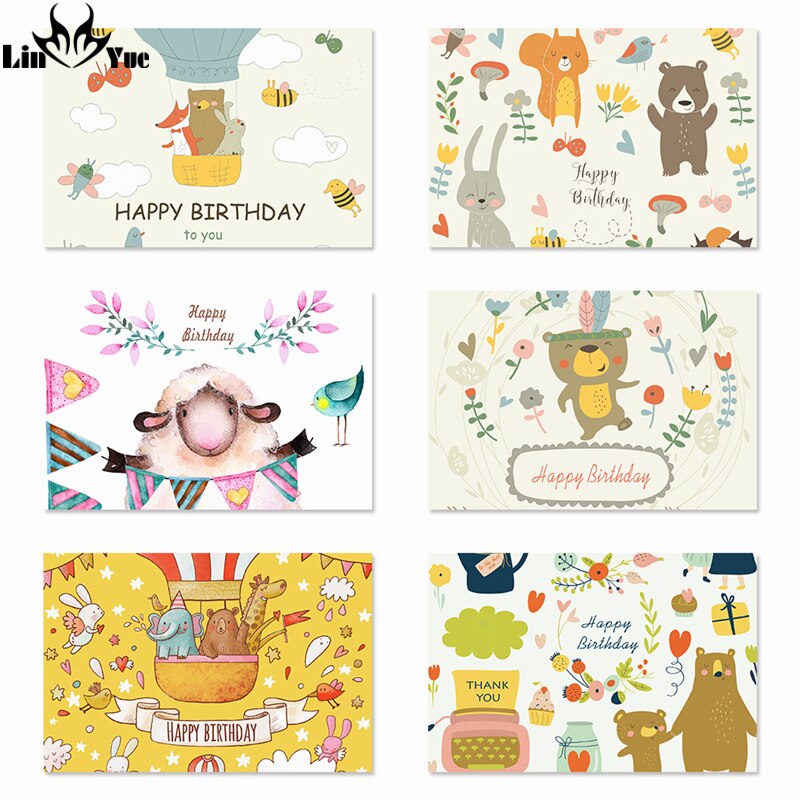 12 blande design gratulerer med dagen tegneserie dyr melding diy dekorasjon gratulasjonskort: Hk -17