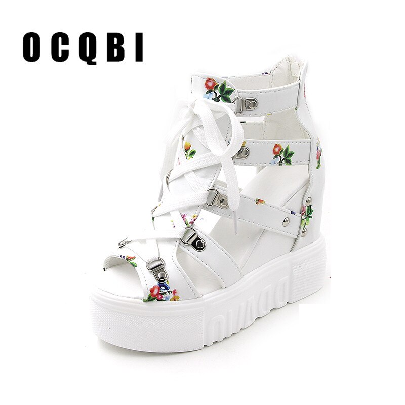 Plateau sandalen dames schoenen zomer super hoge hakken dames casual schoenen wedge sandalen dikke sandalen gladiator high top: Wit / 35
