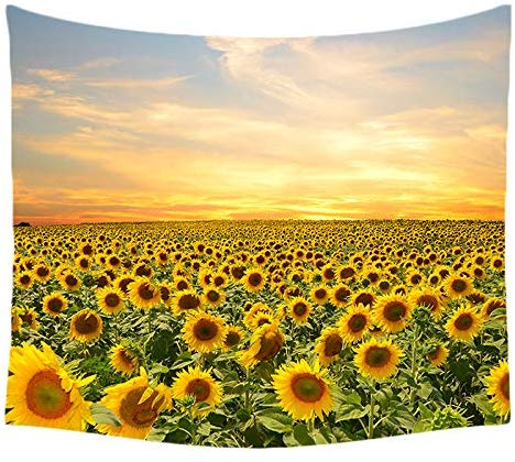 Amarillo girasol campo bosque tapiz pared colgante