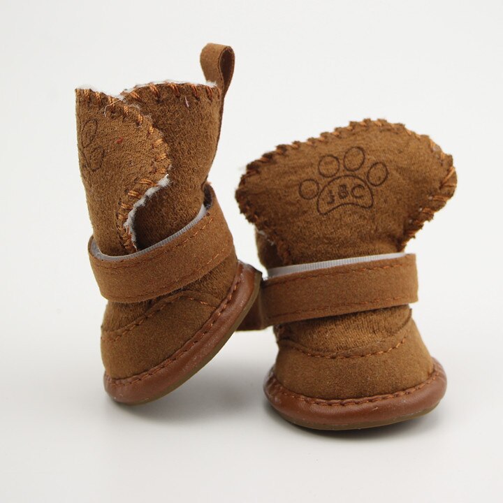 4 Stks/set Warm Anti Slip Schoenen Voor Honden Wol Waterdichte Huisdier Laarzen Winter Katoen Kat Puppy Regen Sneeuw Schoeisel Chihuahua yorkie: brown / 2