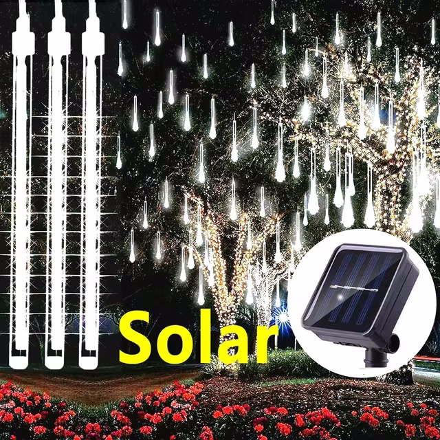 30/50 cm Solar- LED Meteorschauer Licht Schnur Licht Wasserdicht Gebühr Garten Dekor draussen LED Straße Girlande weihnachten: Mond blau / 0-5W