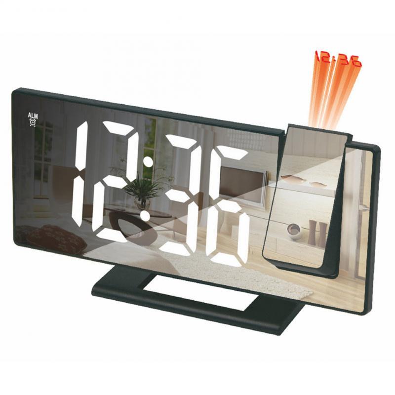 LED Mirror Alarm Clock Table Digital Ceiling Projector Alarm Clock USB Wake Up FM Radio Time Projector Bedroom Bedside Clock: 01